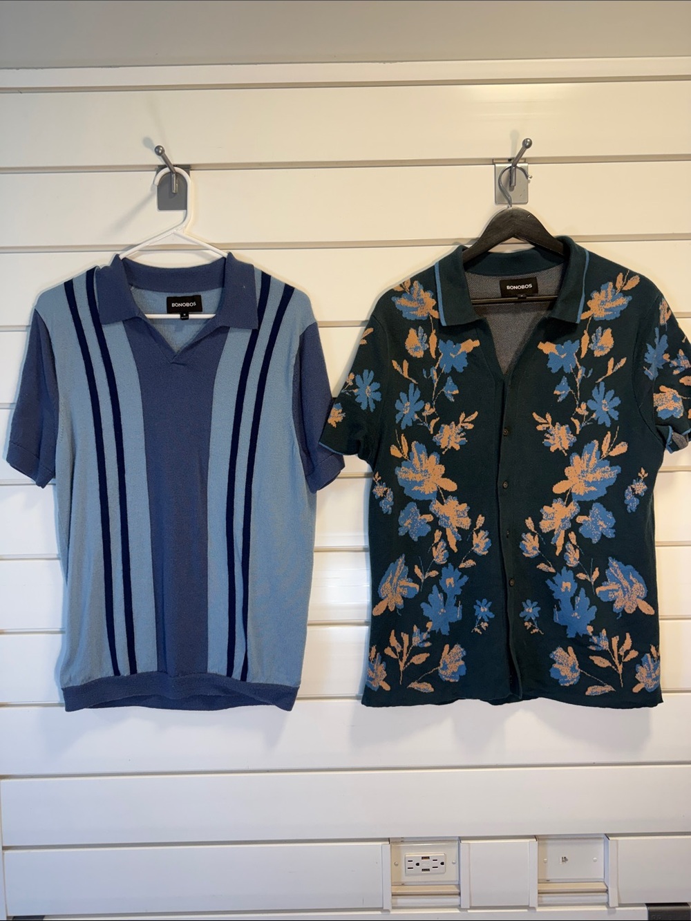 Bonobos Light Blue Striped Polo & Dark Green Floral Button Polo Set